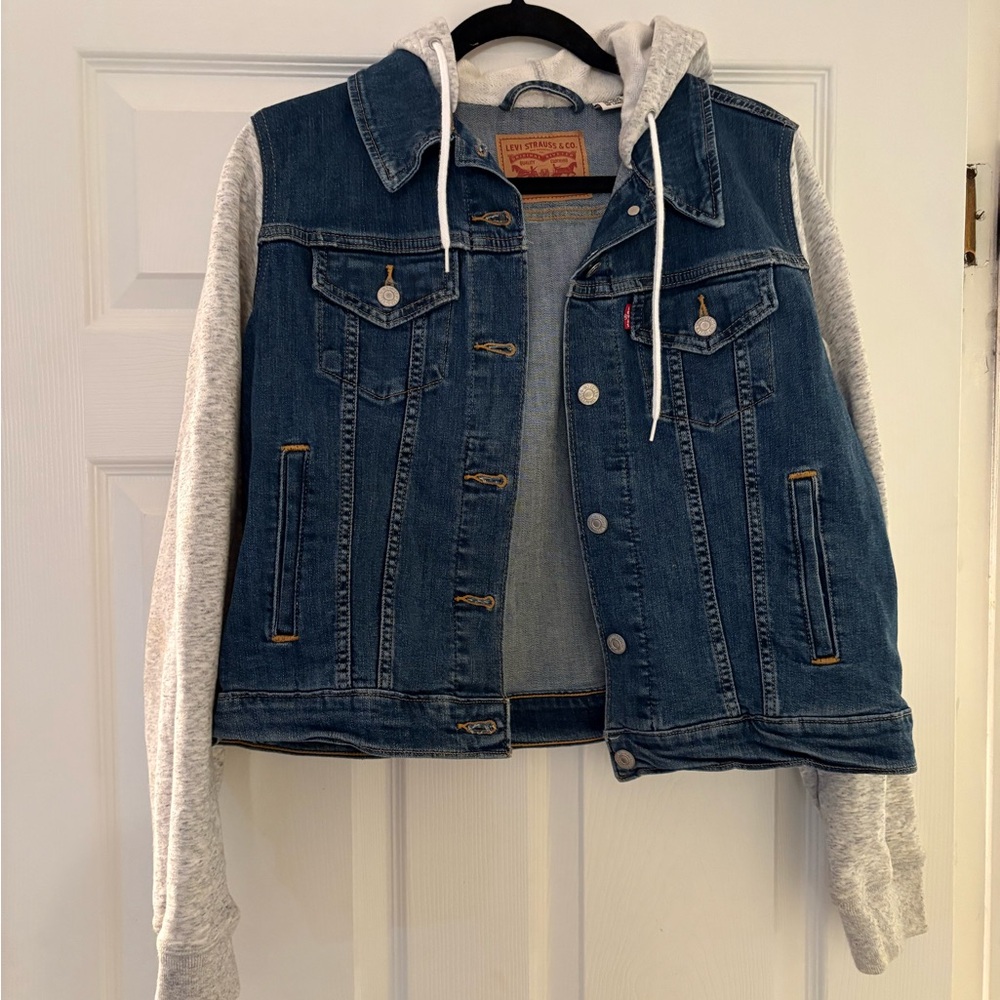Levi's Denim Jacket with Gray Hoodie Sleeves
